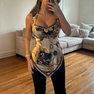 Gorgeous golden/red/blue baroque pattern elegant silk top😍